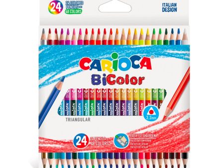 24-Pack BiColor Triangular Coloured Pencils Supply