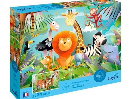 Kids  Puzzles - Wild Animals, 2 x 24 Pieces Online Hot Sale