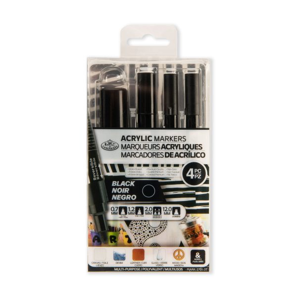 Acrylic Marker Kit - Assorted Tips, Black, 4 Pieces Hot on Sale