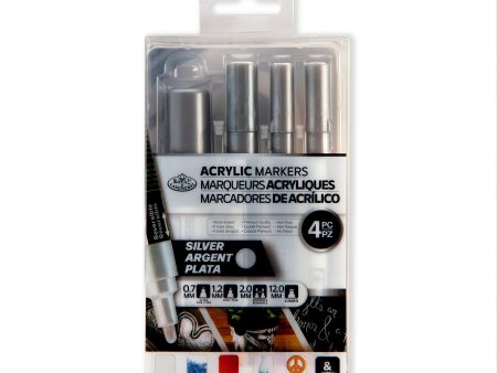 Acrylic Marker Kit - Assorted Tips, Silver, 4 Pieces Supply