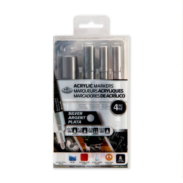 Acrylic Marker Kit - Assorted Tips, Silver, 4 Pieces Supply