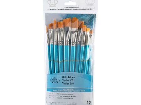 12-Pack Gold Taklon Brushes - Bright Angular Hot on Sale