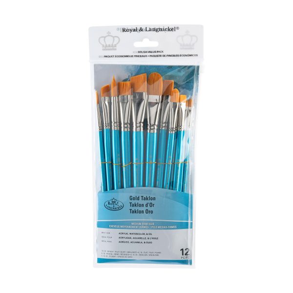 12-Pack Gold Taklon Brushes - Bright Angular Hot on Sale