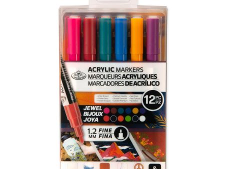 Acrylic Marker Kit - Fine Tip, Jewel Colours, 12 Pieces Supply